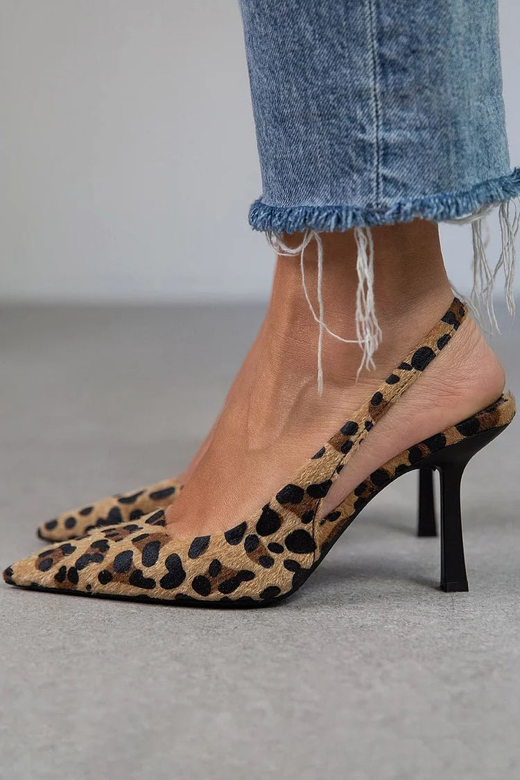 Maria | Pointed Toe Leopard Print Slingback Stiletto Heels