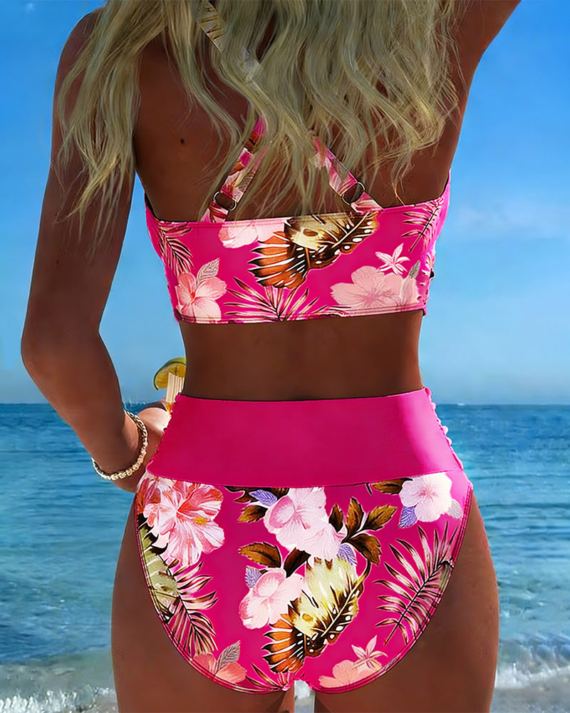 Floral Contrast Split Bikini