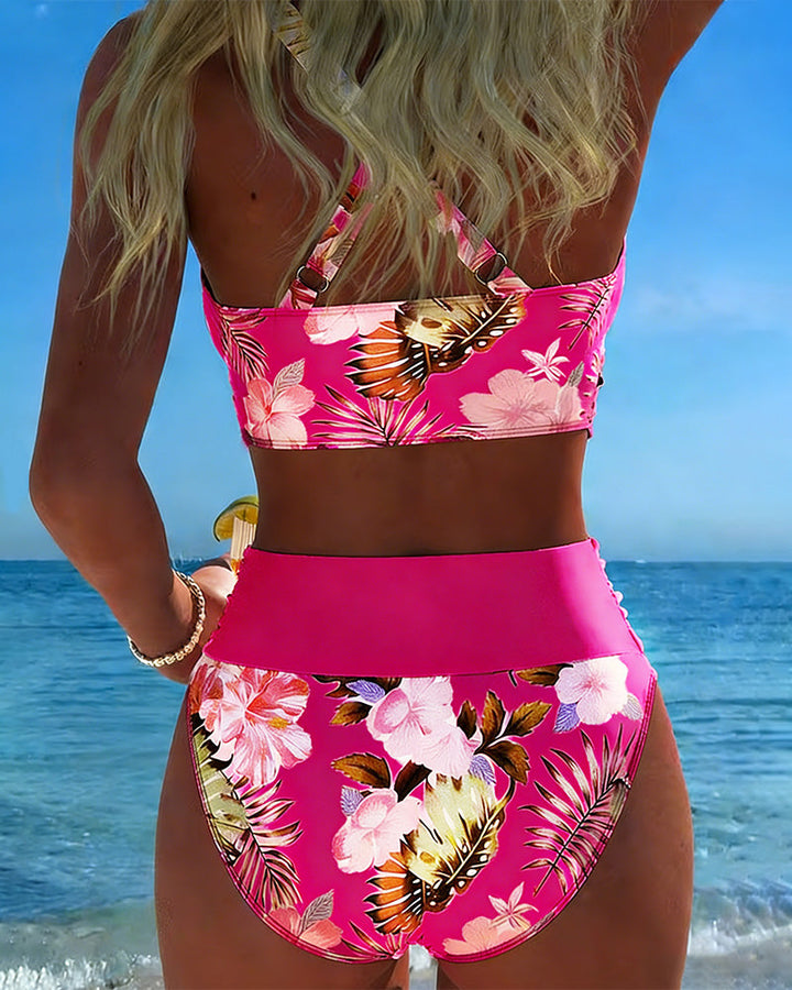 Floral Contrast Split Bikini