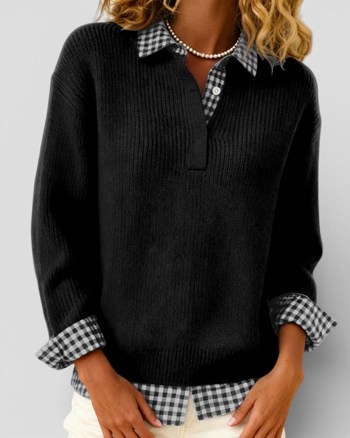 Alicia™ | Plaid Detail Knitted Jumper