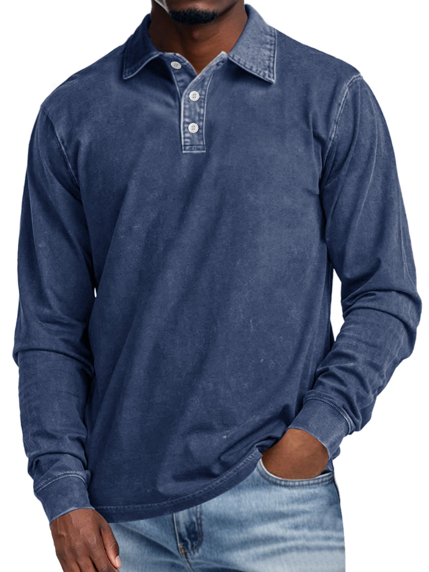 Allan | Retro Lapel Long Sleeve Polo Shirt