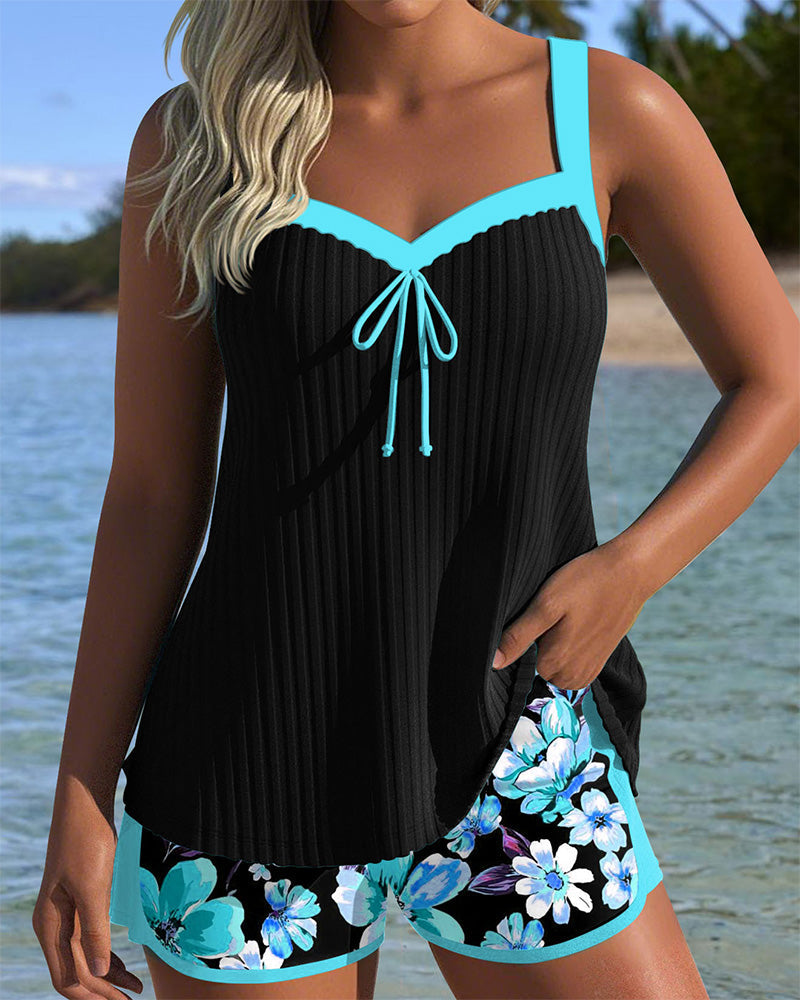 V-Neck Printed Tankini Sport Boxer