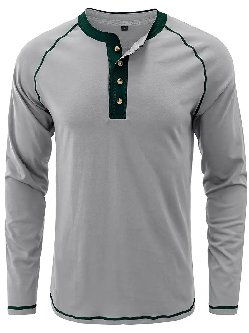 Sharma | Long Sleeve Crew Neck Henley Shirt