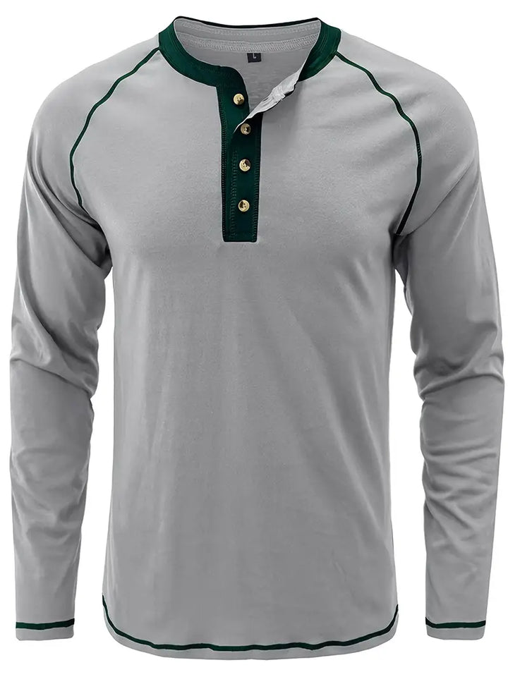 Sharma | Long Sleeve Crew Neck Henley Shirt