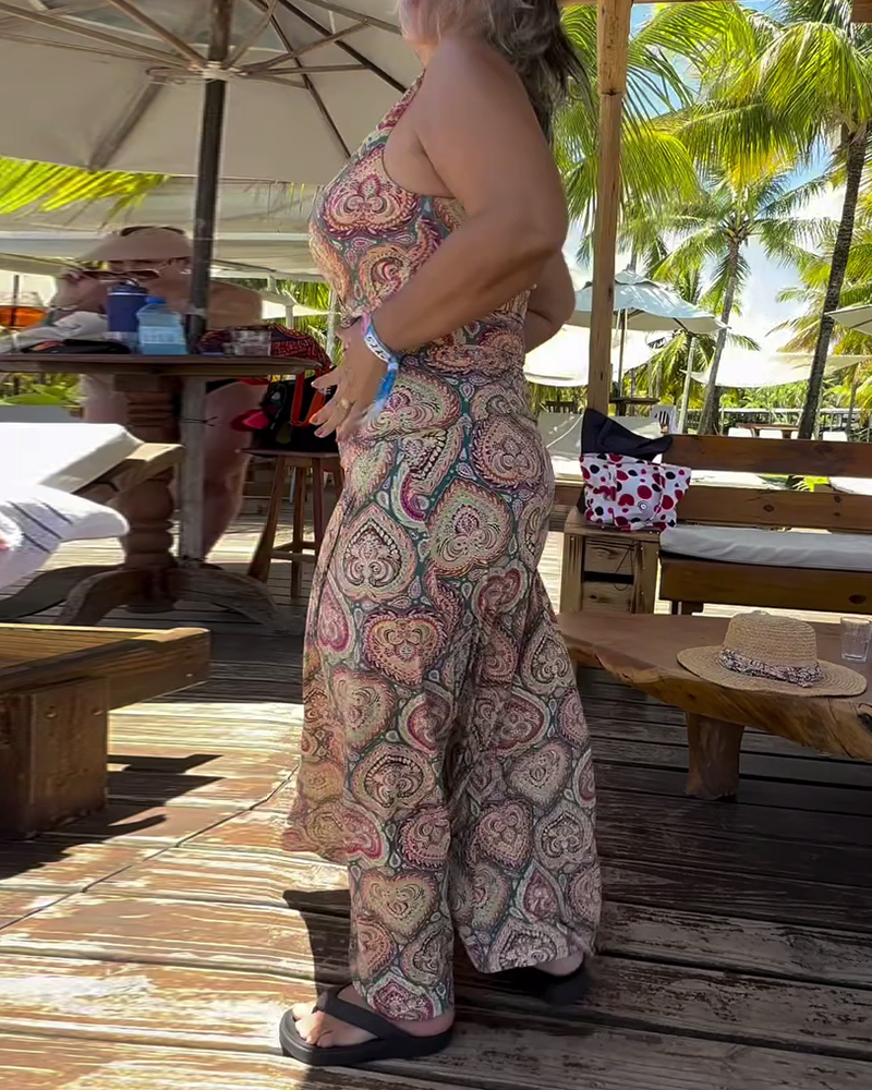 Strapless Heart Print Swimsuit Vacation