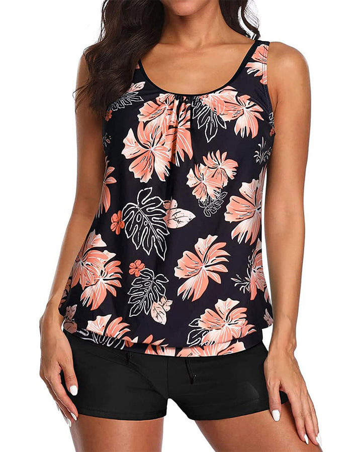 Fitted Tankini Printed Two-Piece Tank Top Boxer