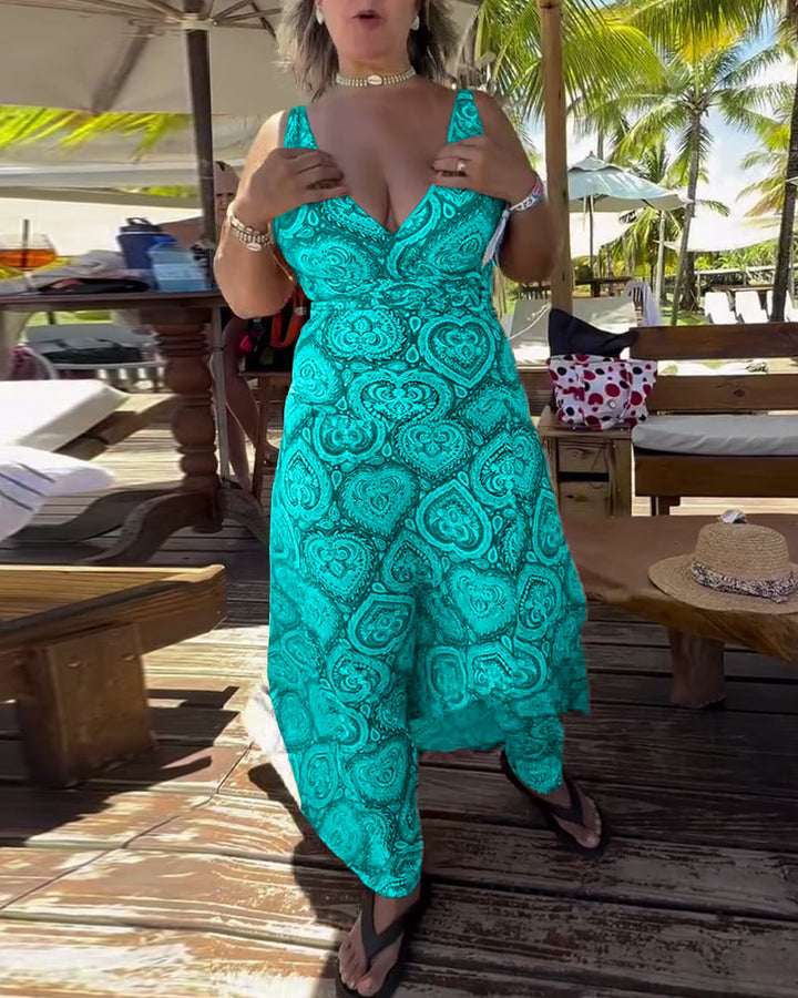 Strapless Heart Print Swimsuit Vacation