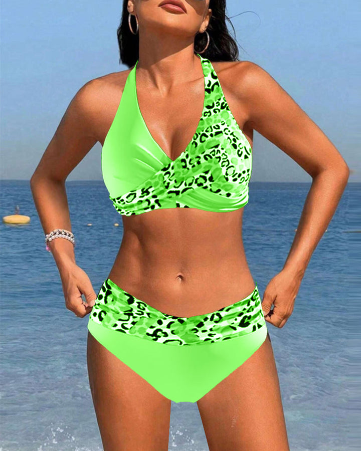 Leopard Print Patchwork Bikini