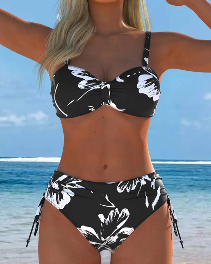 High Neck Two-Piece Bikini with Printed Pattern