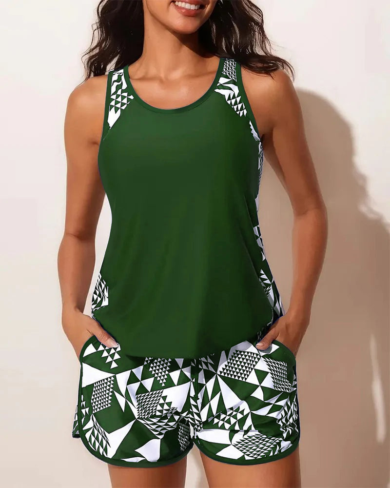 Geometric Print Tankini Swimsuit