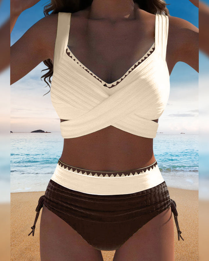 Bikini Casual Contrast Color Two-Piece