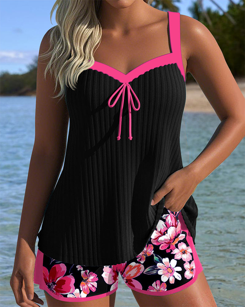 V-Neck Printed Tankini Sport Boxer