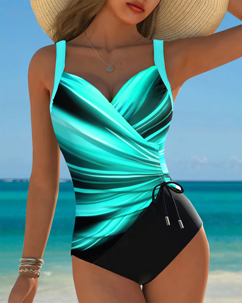 One-Piece Swimsuit with Contrasting Cord
