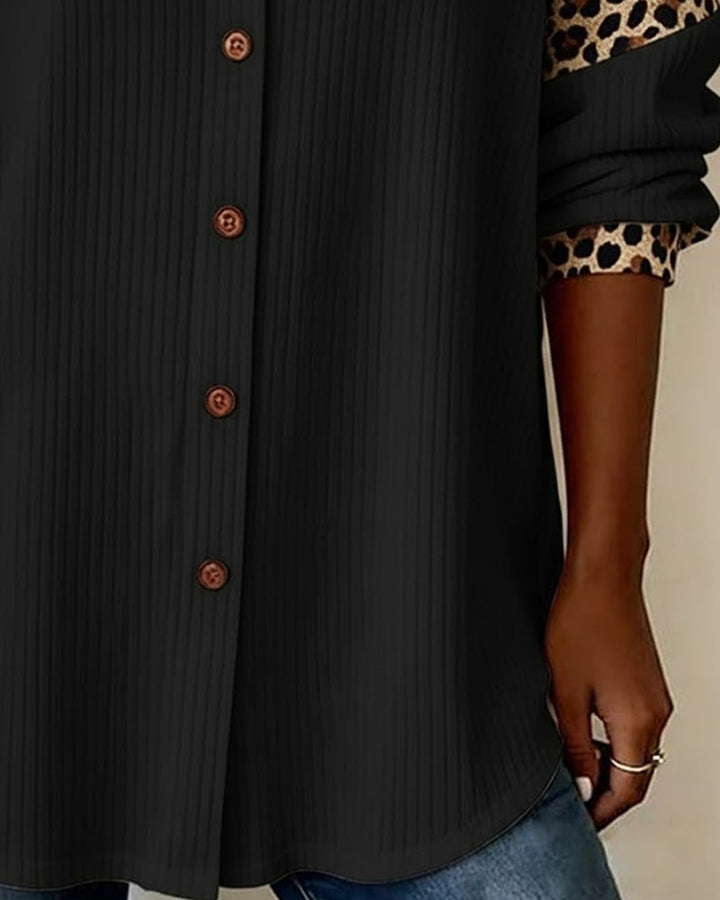 Aria | Leopard Accent Button Shirt