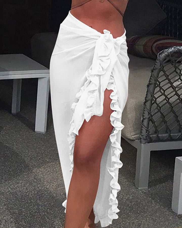 Solid Color Ruffled Cover-Up