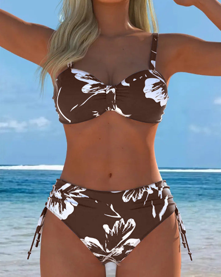 High Neck Two-Piece Bikini with Printed Pattern