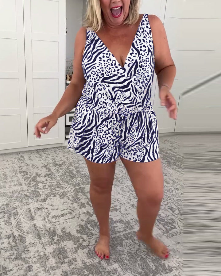 Slim Fit Zebra Print Swimsuit