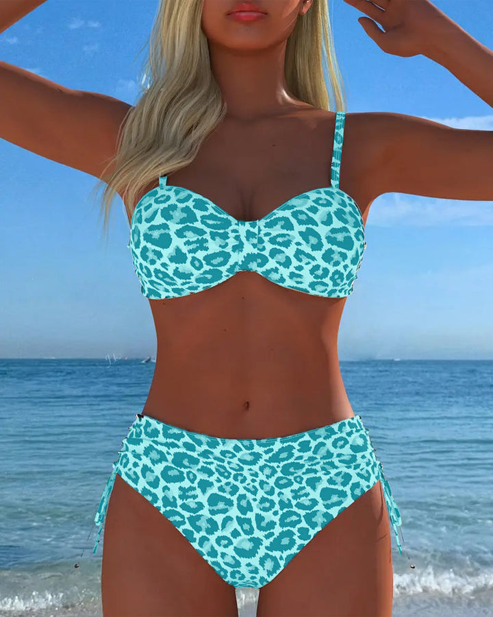 Leopard Print Lace-Up Two-Piece Swimsuit