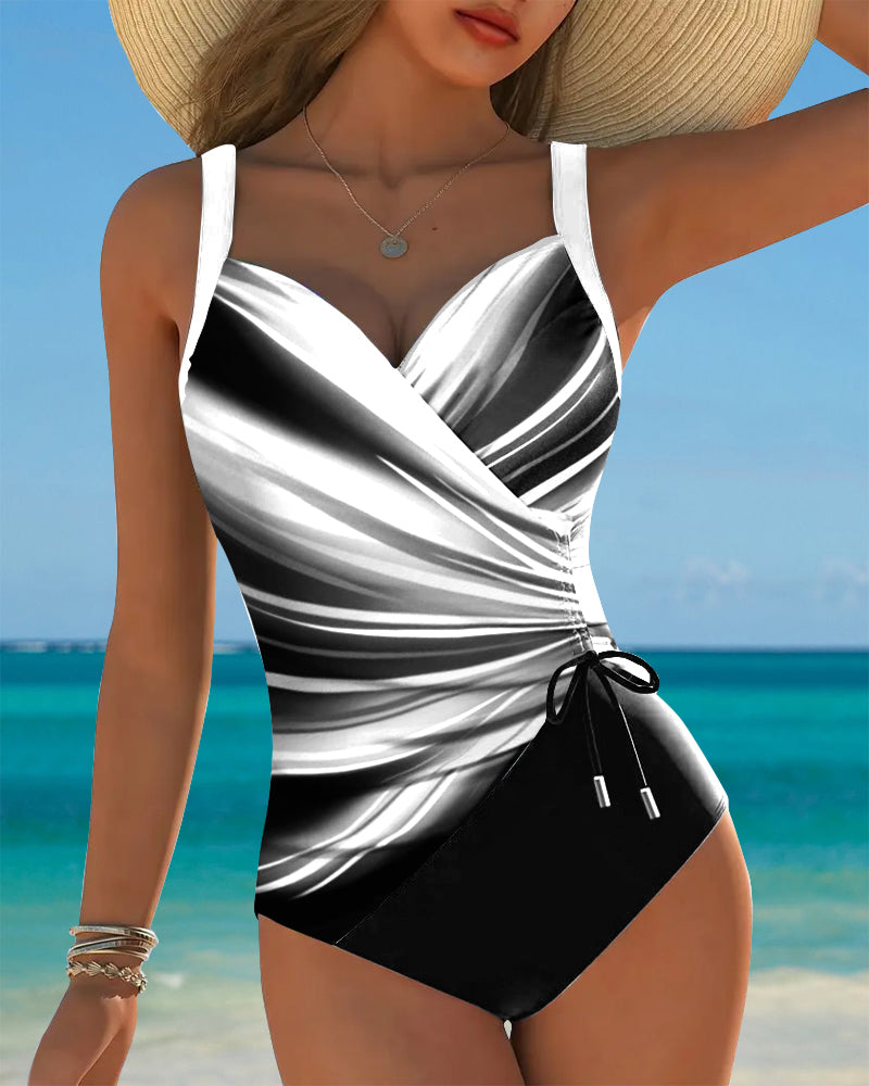 One-Piece Swimsuit with Contrasting Cord