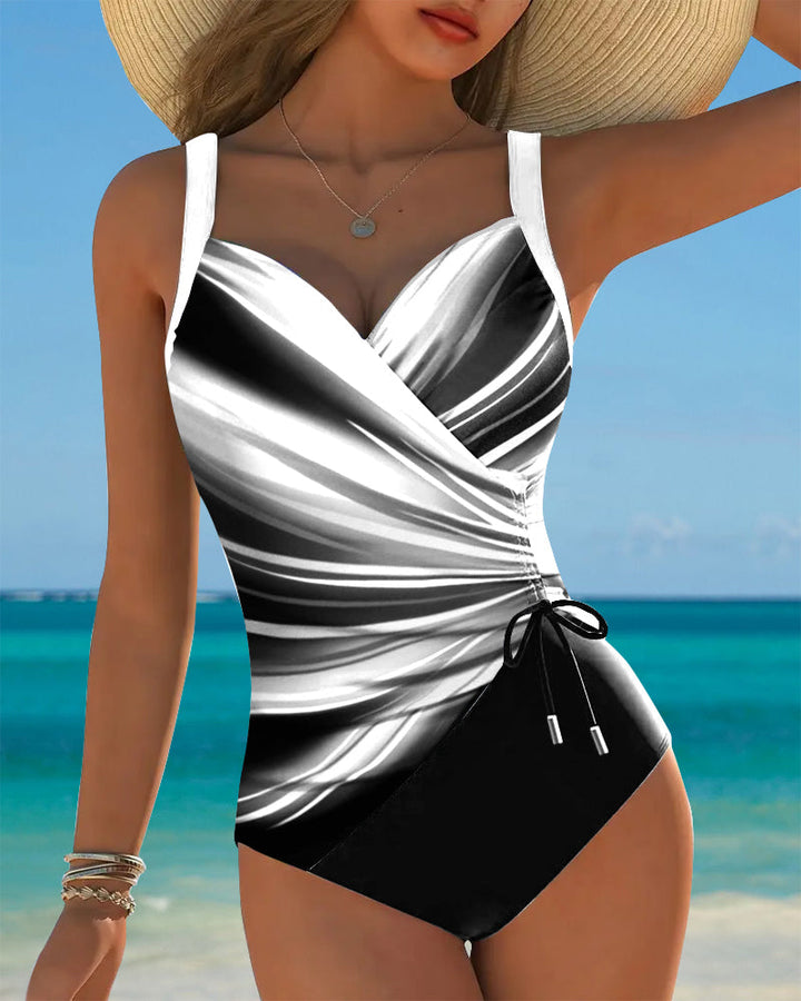 One-Piece Swimsuit with Contrasting Cord