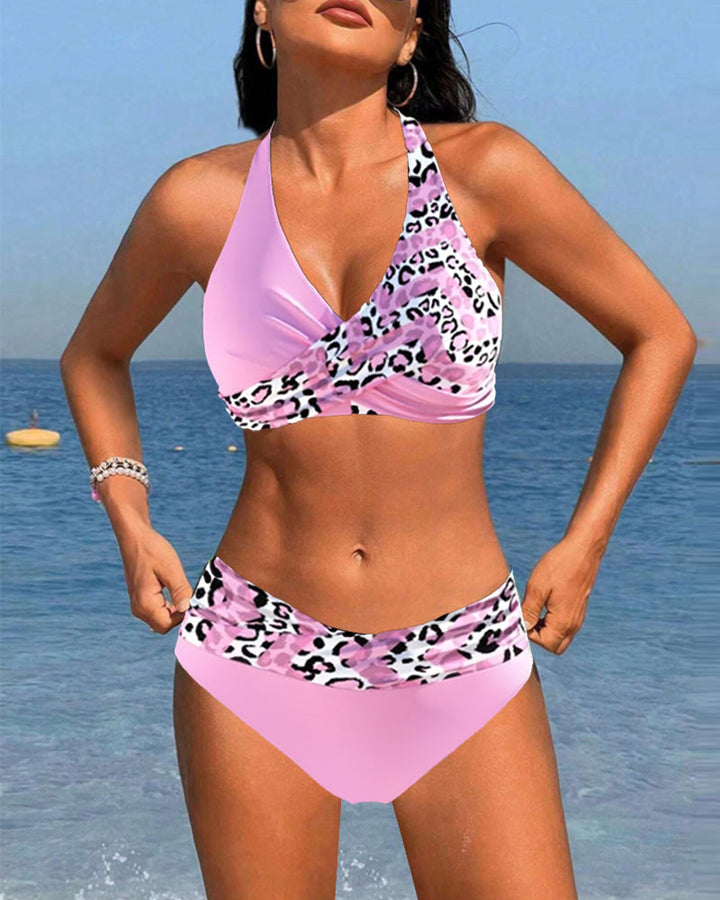 Leopard Print Patchwork Bikini