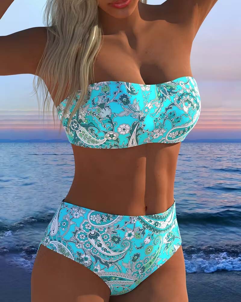 Cashew Flower Printed Bikini Bandeau