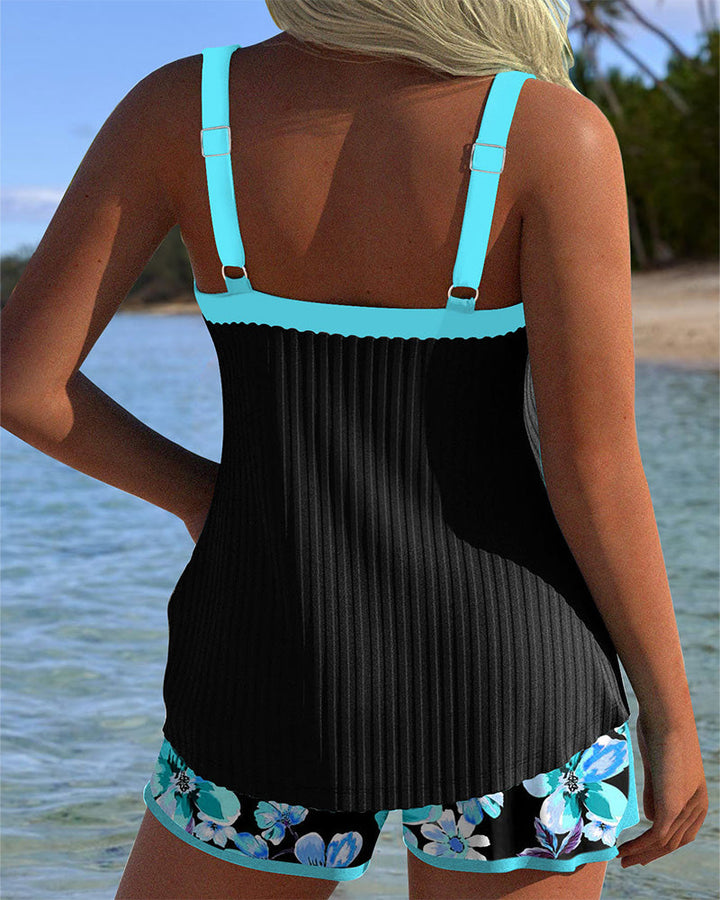 V-Neck Printed Tankini Sport Boxer