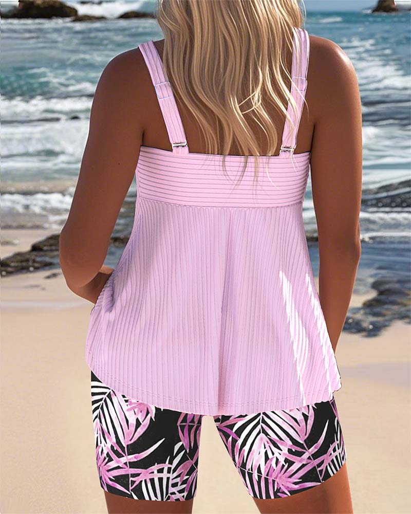 Striped Tankini Top with Printed Beach Pants