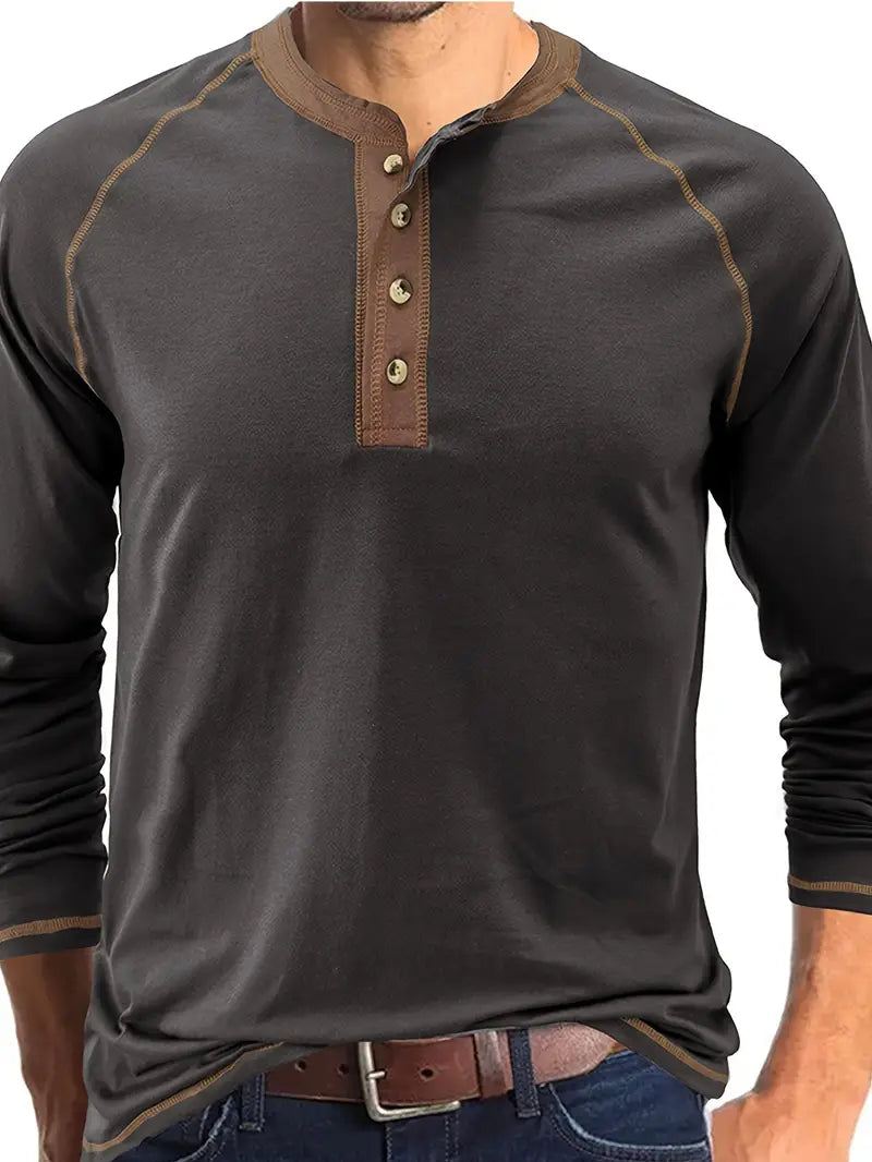 Sharma | Long Sleeve Crew Neck Henley Shirt