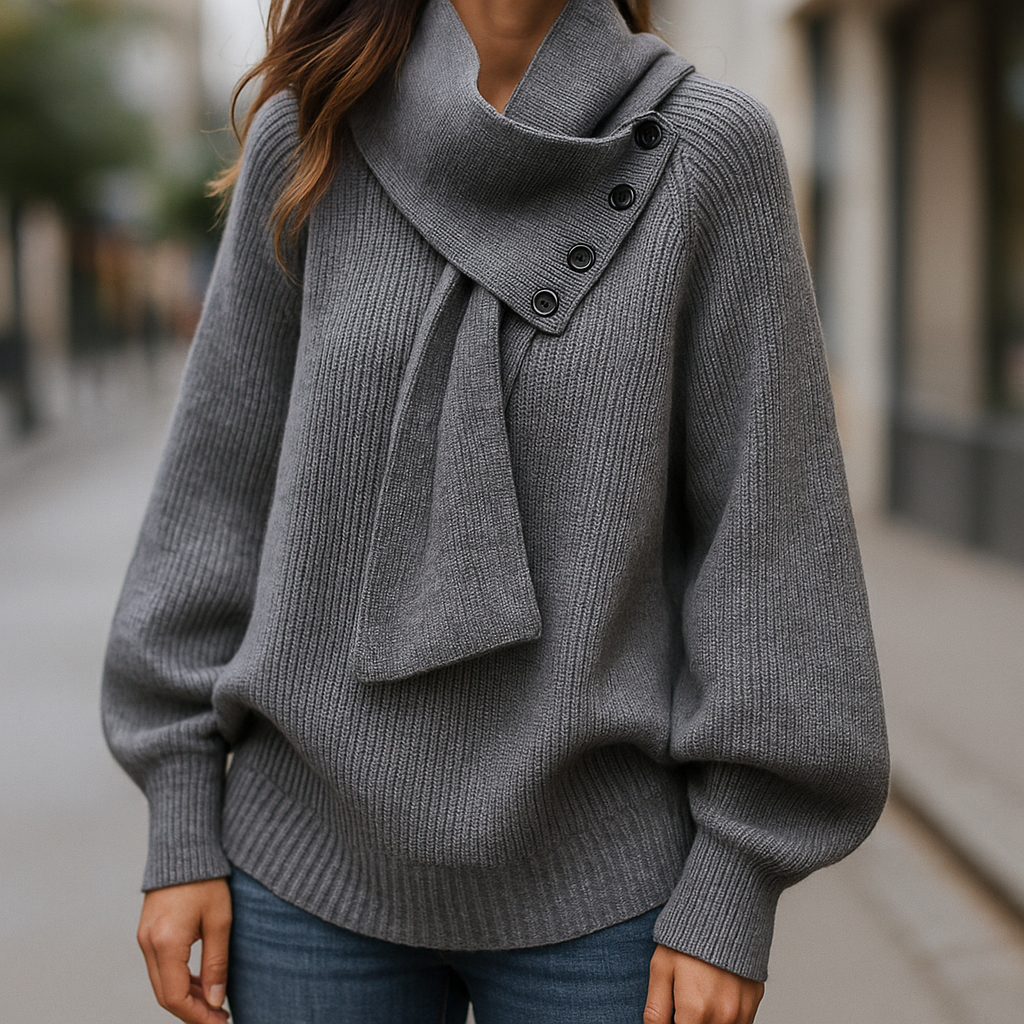 Lydia | Elegant Scarf-Neck Knit Sweater