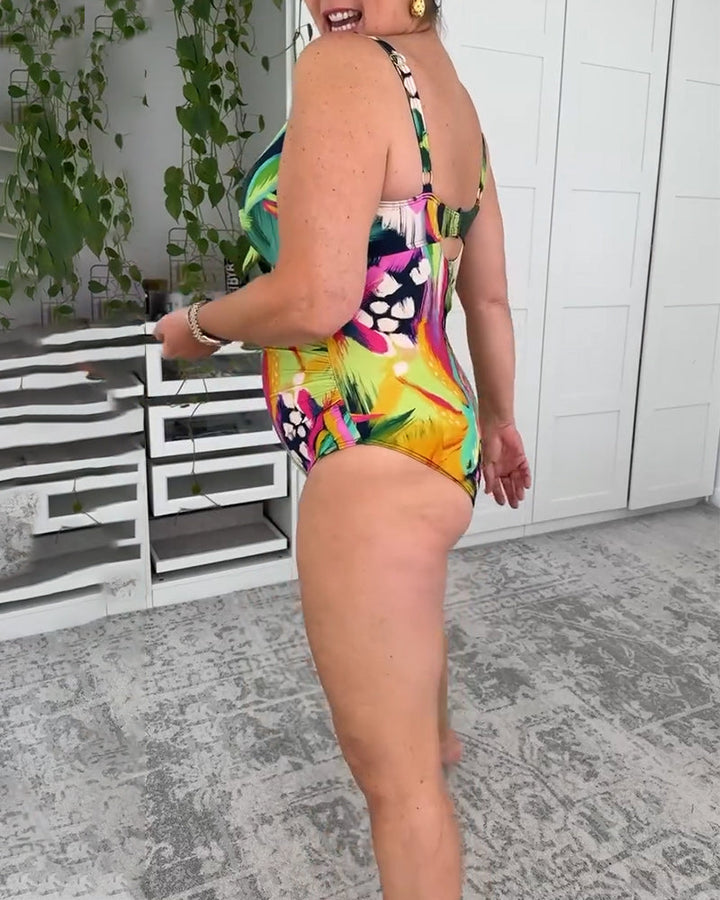 Printed Leaf One-Piece Swimsuit
