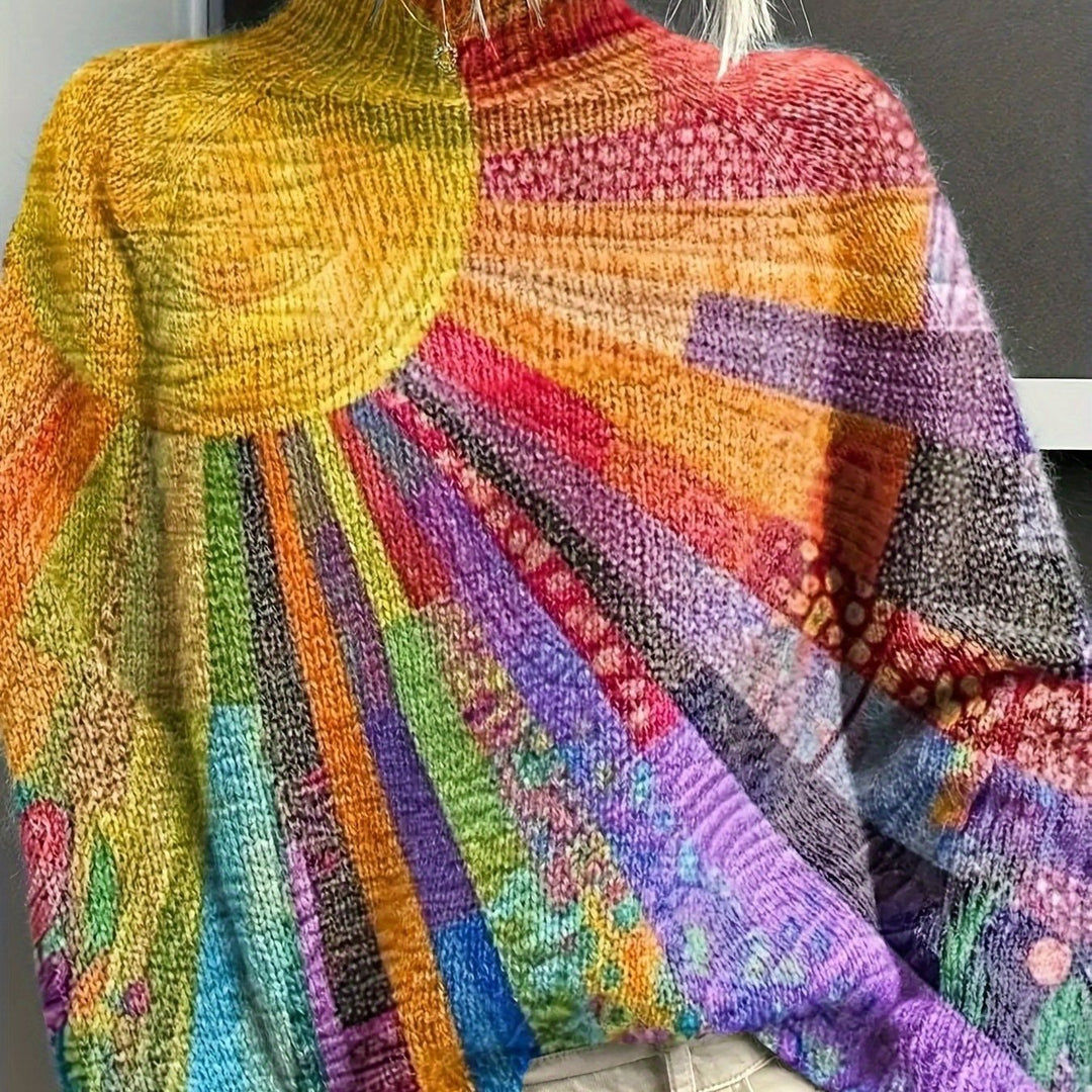 Adele | Bohemian Sun & Rainbow Knit Sweater