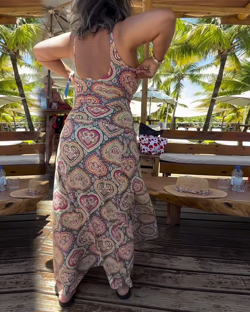 Strapless Heart Print Swimsuit Vacation