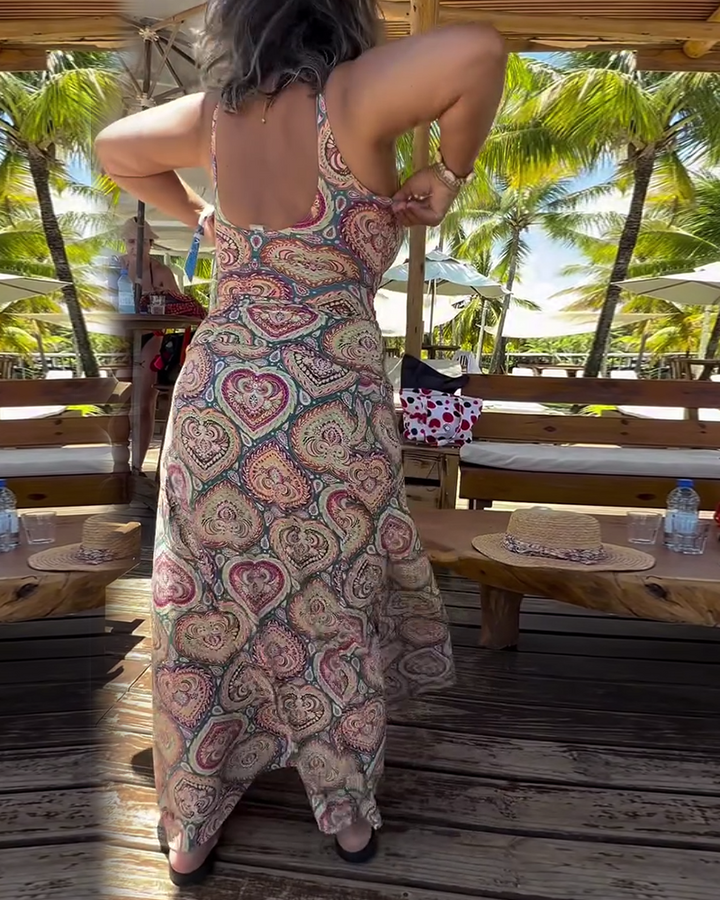 Strapless Heart Print Swimsuit Vacation