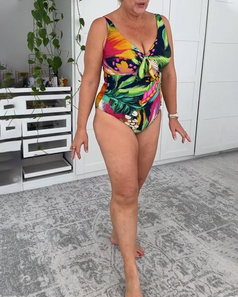 Printed Leaf One-Piece Swimsuit