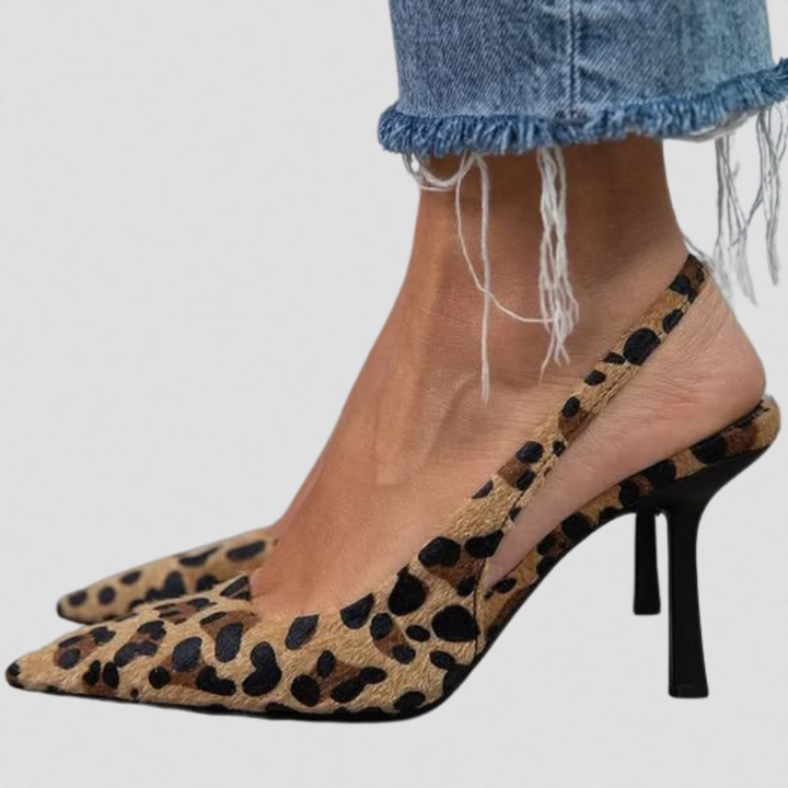 Maria | Pointed Toe Leopard Print Slingback Stiletto Heels