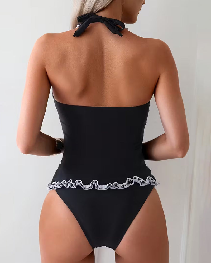 Casual Ruffled Two-Piece Swimwear with V-Neck