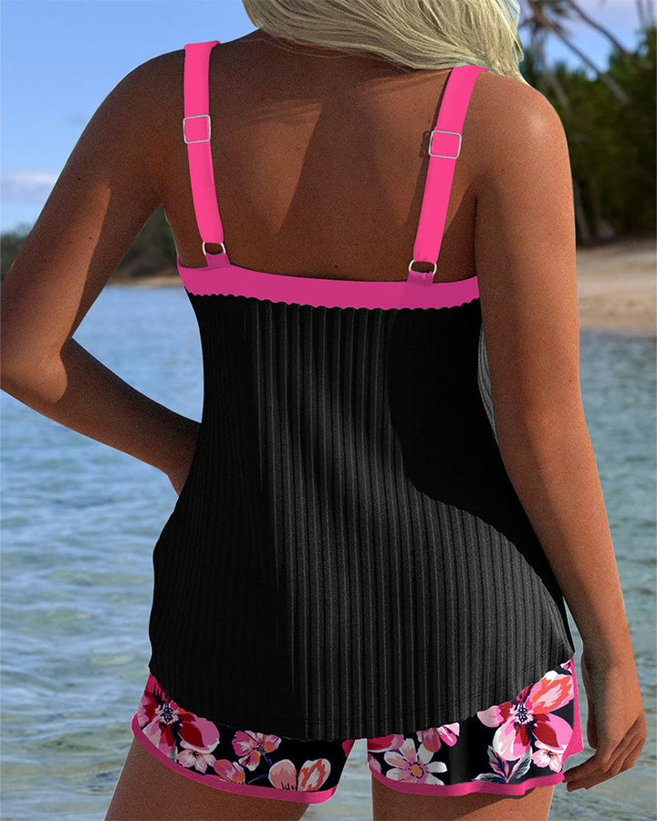V-Neck Printed Tankini Sport Boxer