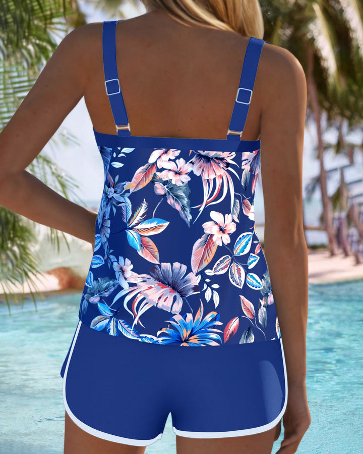 Sleeveless U-Neck Printed Tankini
