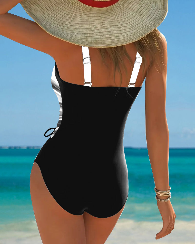 One-Piece Swimsuit with Contrasting Cord