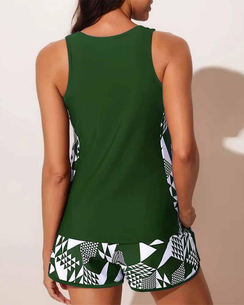 Geometric Print Tankini Swimsuit