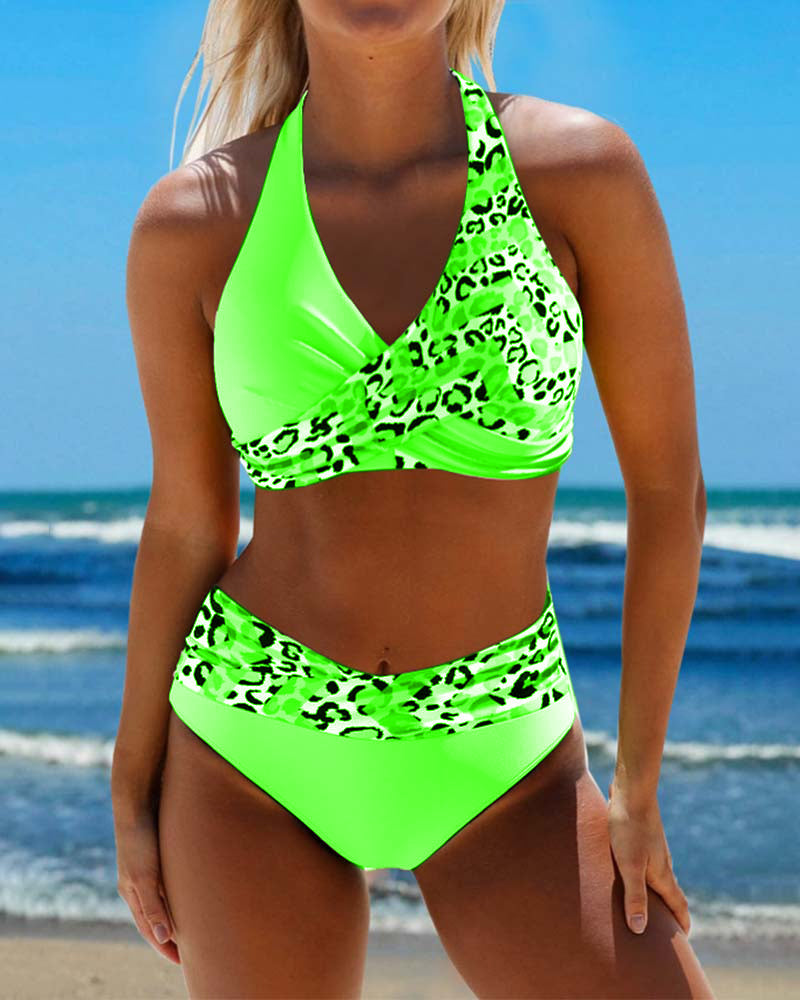 Leopard Print Patchwork Bikini