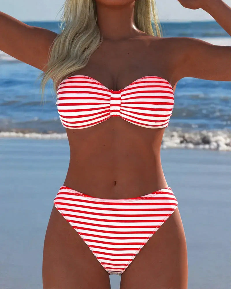 High-Waisted Striped Triangle Two-Piece Swimsuit