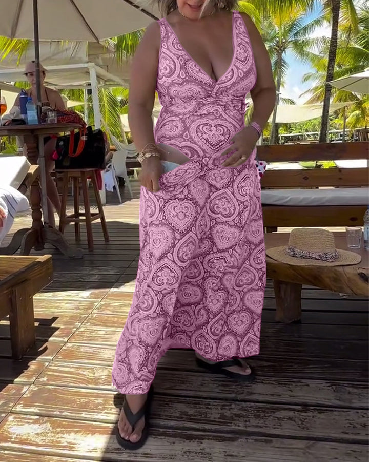 Strapless Heart Print Swimsuit Vacation