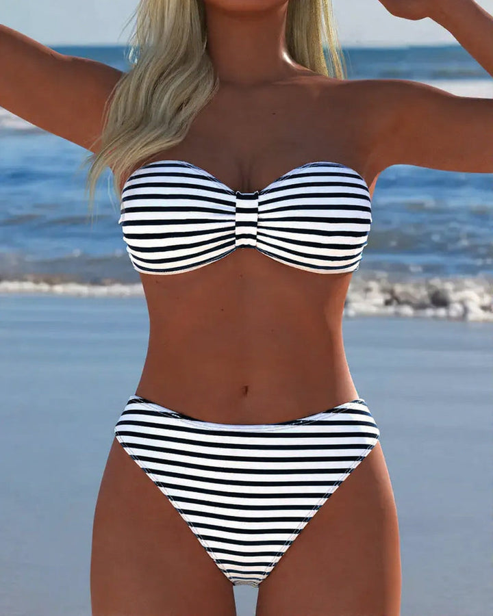 High-Waisted Striped Triangle Two-Piece Swimsuit