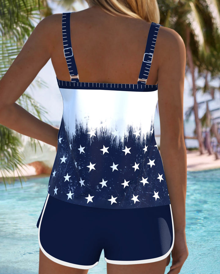 American Flag Heart Printed Tankini Two Pieces