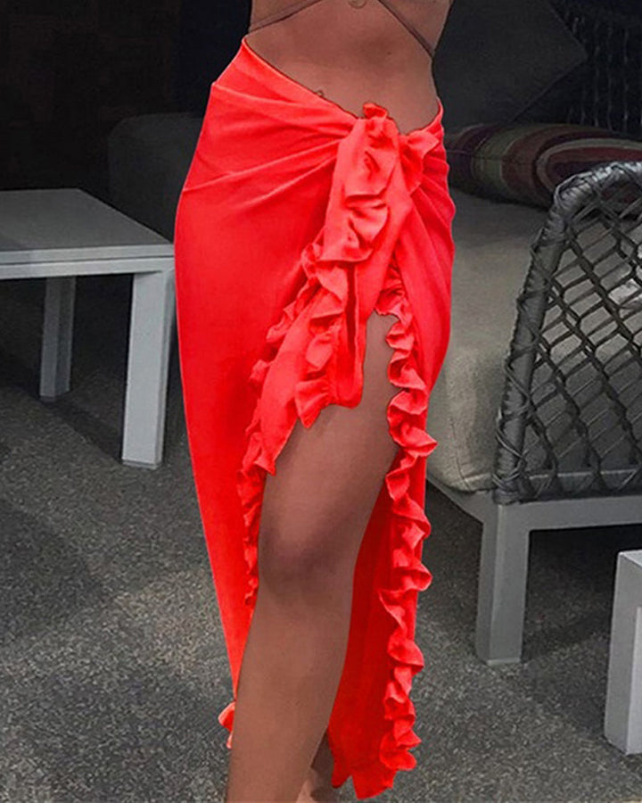 Solid Color Ruffled Cover-Up