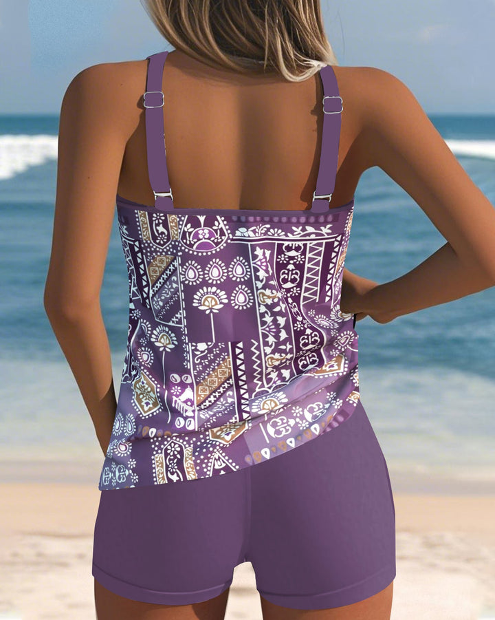 U-Neck Printed Two-Piece Tankini