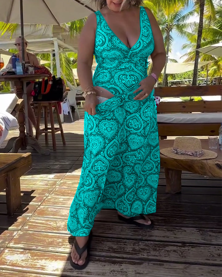 Strapless Heart Print Swimsuit Vacation