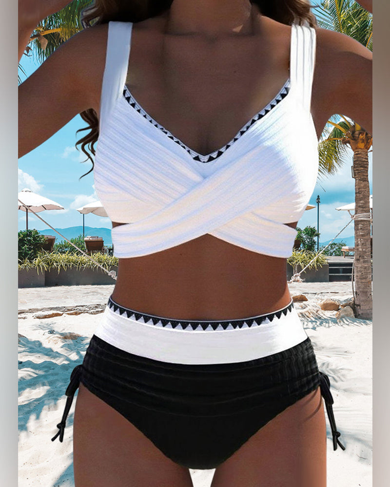 Bikini Casual Contrast Color Two-Piece